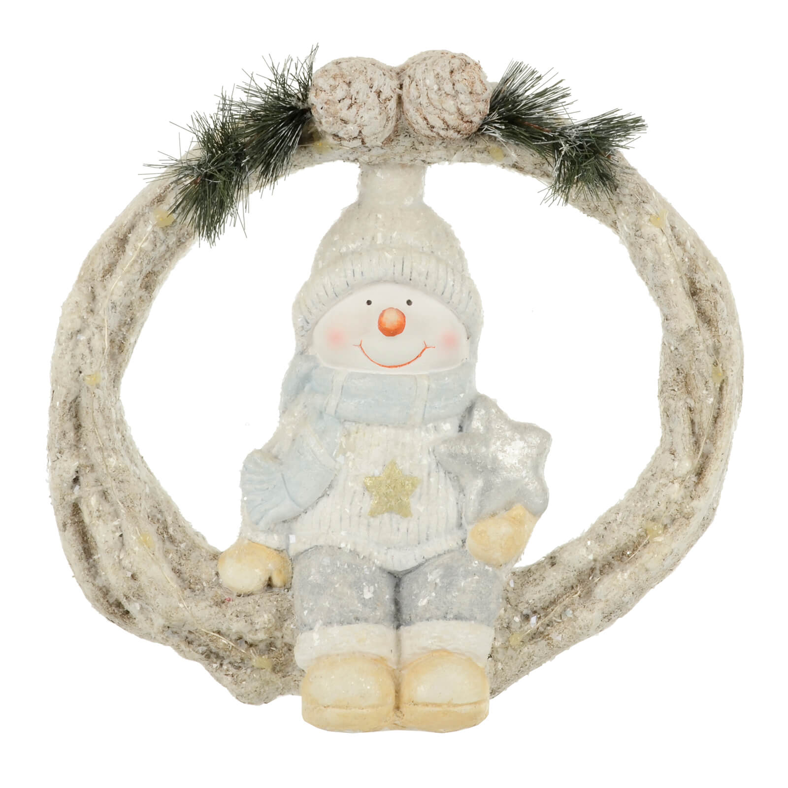 Mr Crimbo Light Up Christmas Figure Wreath Decoration Ceramic 40cm - MrCrimbo.co.uk -XS7143 - Snowman -
